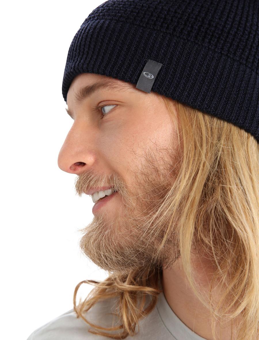 Midnight Navy Icebreaker Unisex Merino Feadan Slouch Beanie Men's Hats | AU 1093GSOL